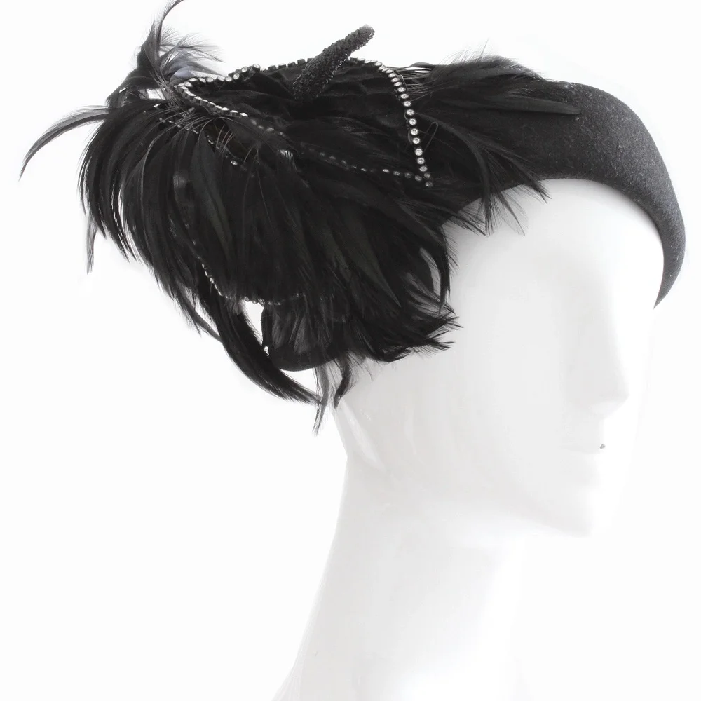 Jack McConnell Hat Wool & Feather Clochette Vintage Fascinator Designer HTF Rare - Picture 2 of 7